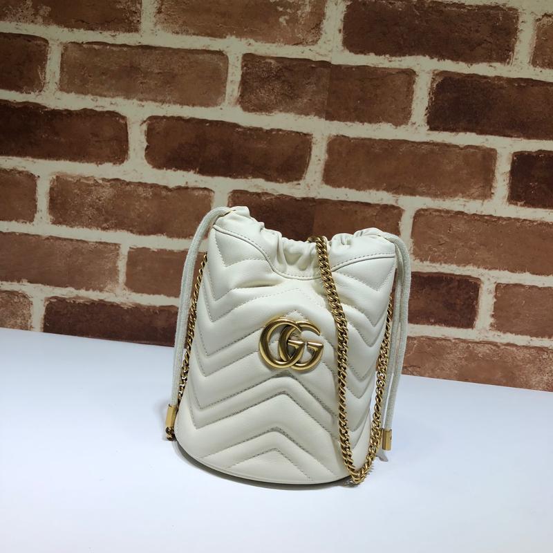 Gucci Shoulder HandBag 575163 Full Leather Solid White